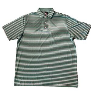 Footjoy Shirt Mens XL Green White Stripe Golf Polo Self Collar Athletic Fit Logo